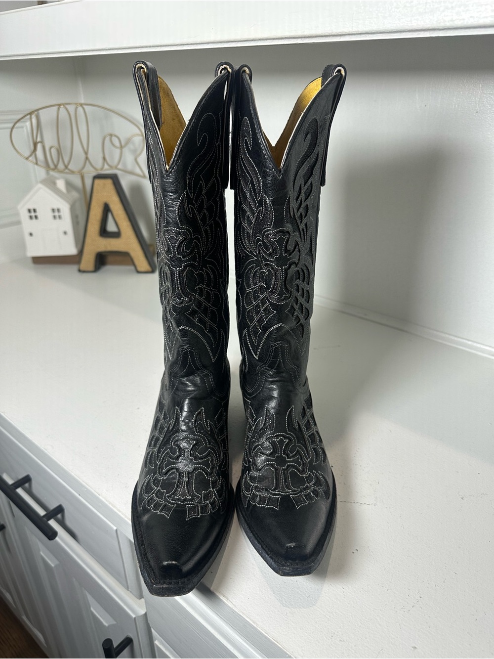 Cavender's Cowboy Boots Womens 7 Black Leather Western Cowgirl Boots Embroidered - Picture 2 of 10
